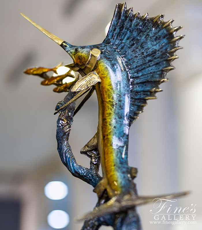 Bronze Statues  - 18 Inch Tabletop Bronze Sailfish Sculpture - BS-1657